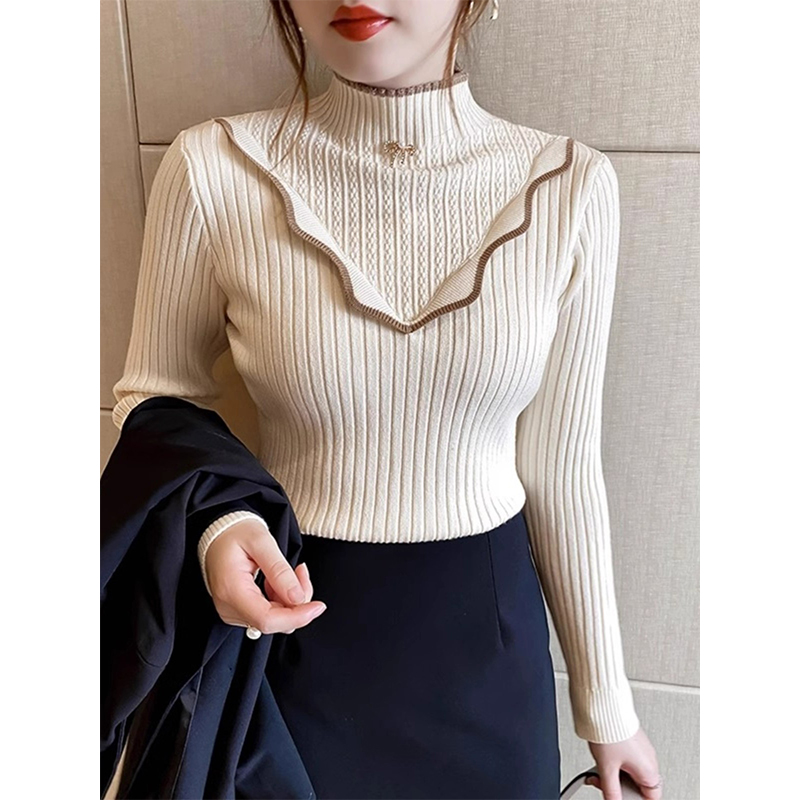 半高领针织打底衫女2026冬季新款时尚百搭减龄小众洋气设计感上衣