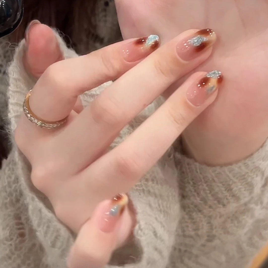 【金秋琥珀】纯手工穿戴甲简约高级感秋冬显白气质可拆卸美甲