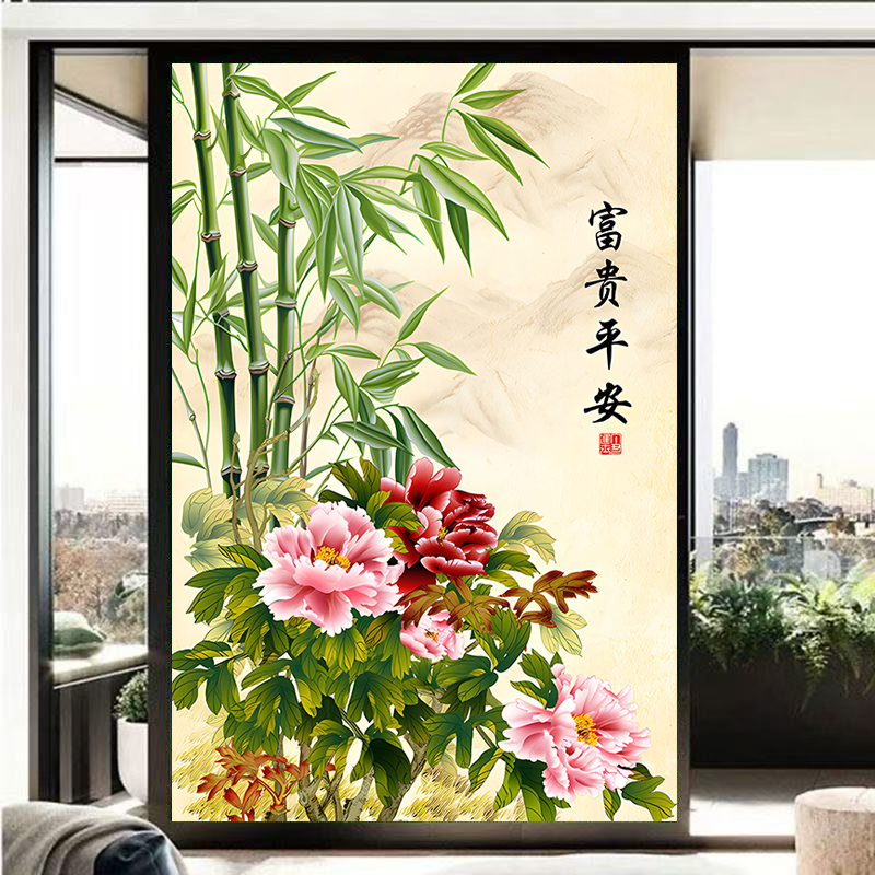 【厂家直销】竹报平安挂画花开富贵牡丹玄关招财风水画客厅 装饰画