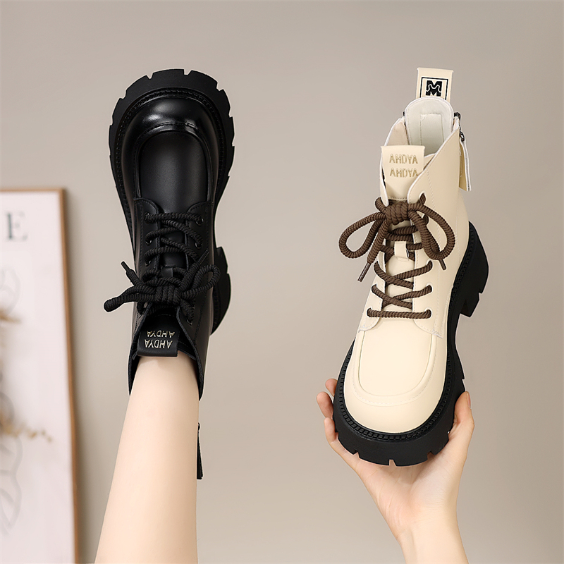 【高品质】厚底马丁靴女款2025新款秋冬季百搭增高单靴白色爆款短靴