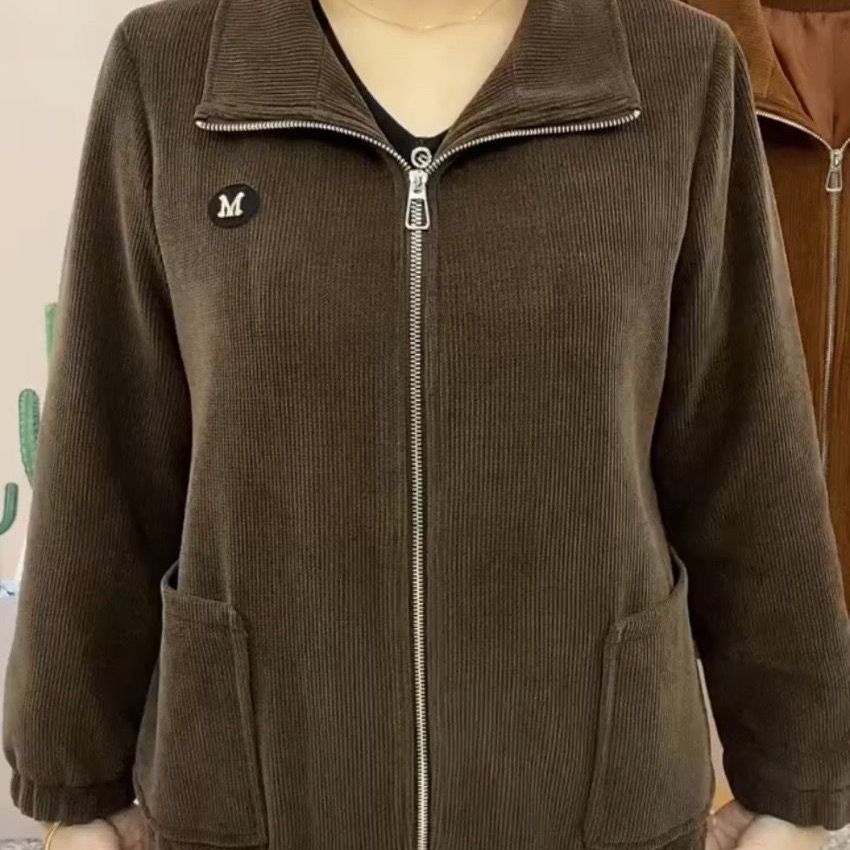 【有里布】妈妈外套女2025春秋新款灯芯绒大码上衣宽松休闲纯色款