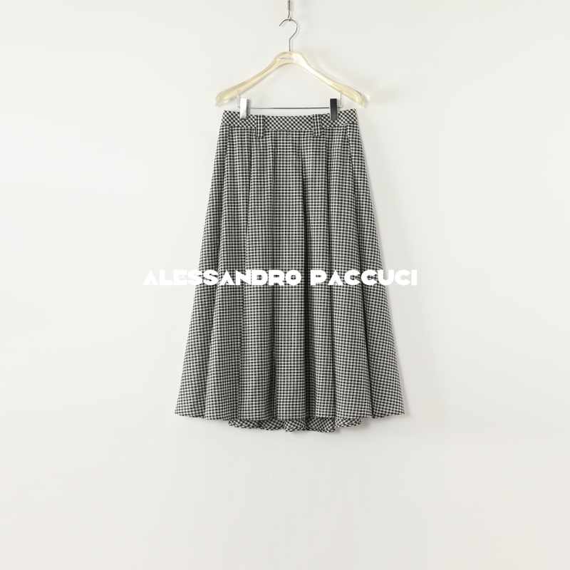 AP洛哥51046QB【黑白密格】棉+汉麻色织格时尚百搭后拉链半身裙 夏