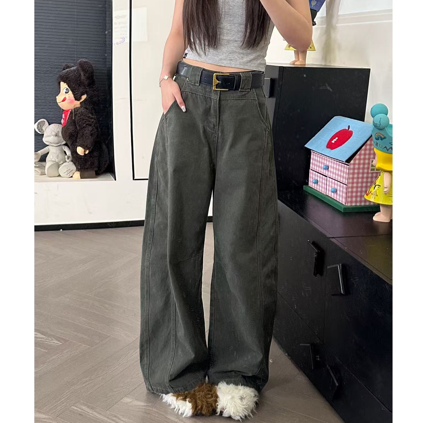 CHACHA【海滨小镇】休闲时尚百搭显瘦遮跨牛仔裤