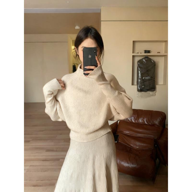 新款冷色爆款套装秋季韩版女长袖高领宽松毛衣加减龄半身裙26357