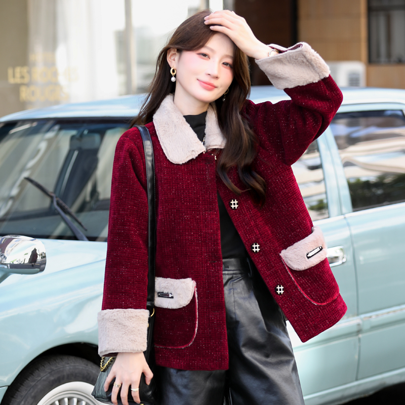 加绒翻领短外套女装春秋冬2025新款洋气小香风加厚保暖灯芯绒上衣