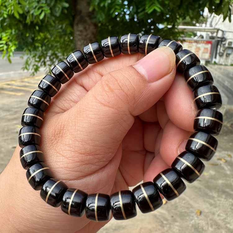 9*8MM 椰蒂直切桶珠单圈手串手工镶嵌铜丝一线天精工椰蒂手串梵花