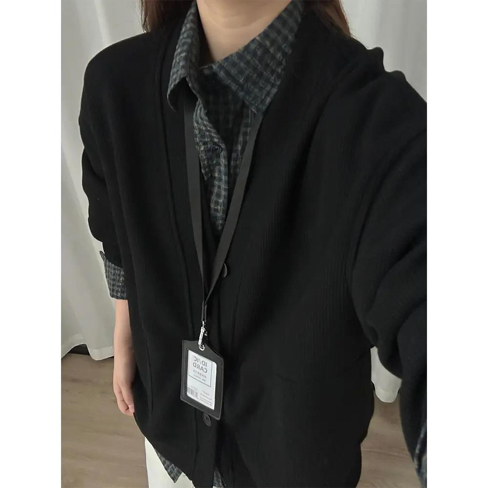 日系复古慵懒风外套男女秋季cleanfit开衫v领卫衣高级感痞帅夹克