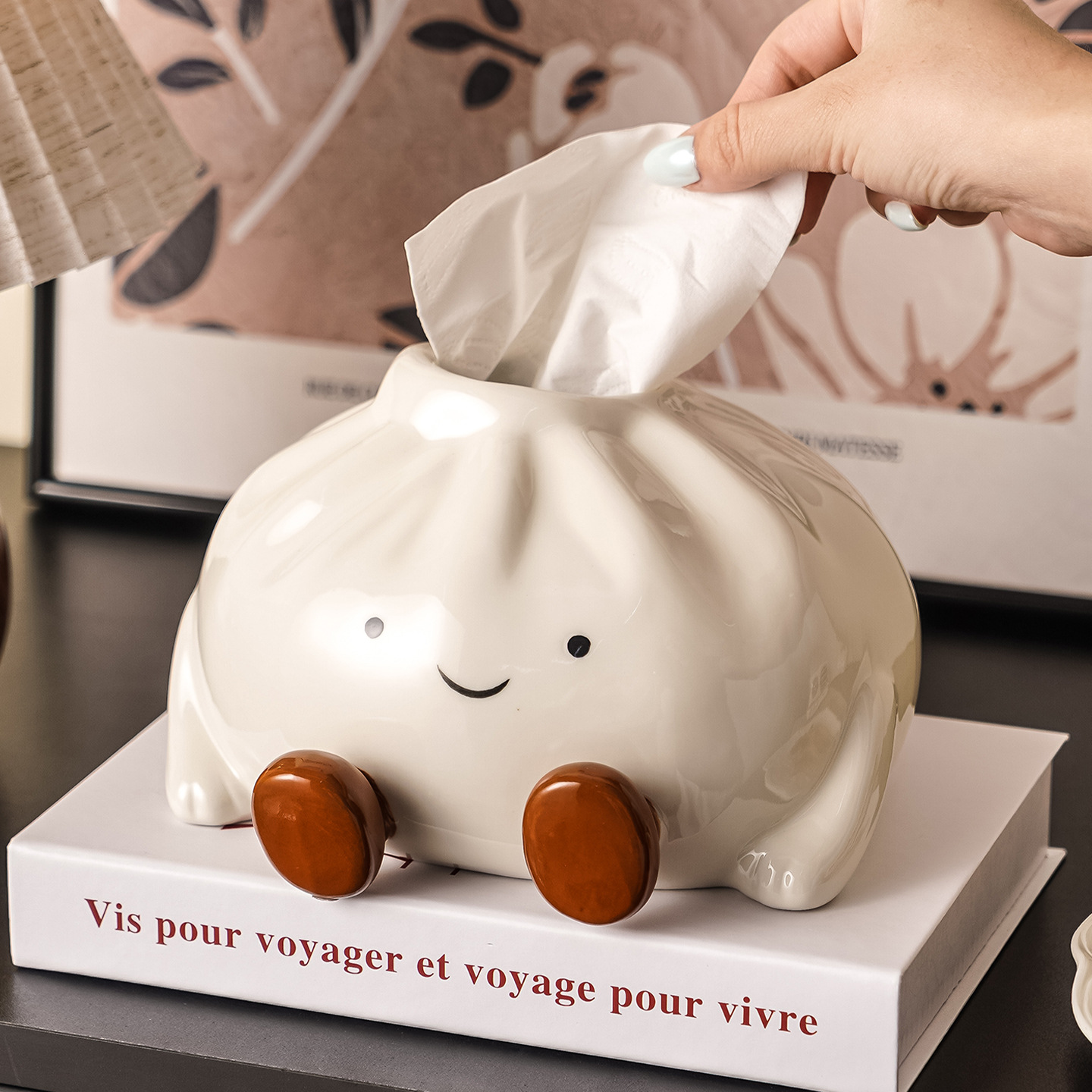 创意小笼包造型卡通可爱高颜值家用桌面客厅网红摆件抽纸盒陶瓷