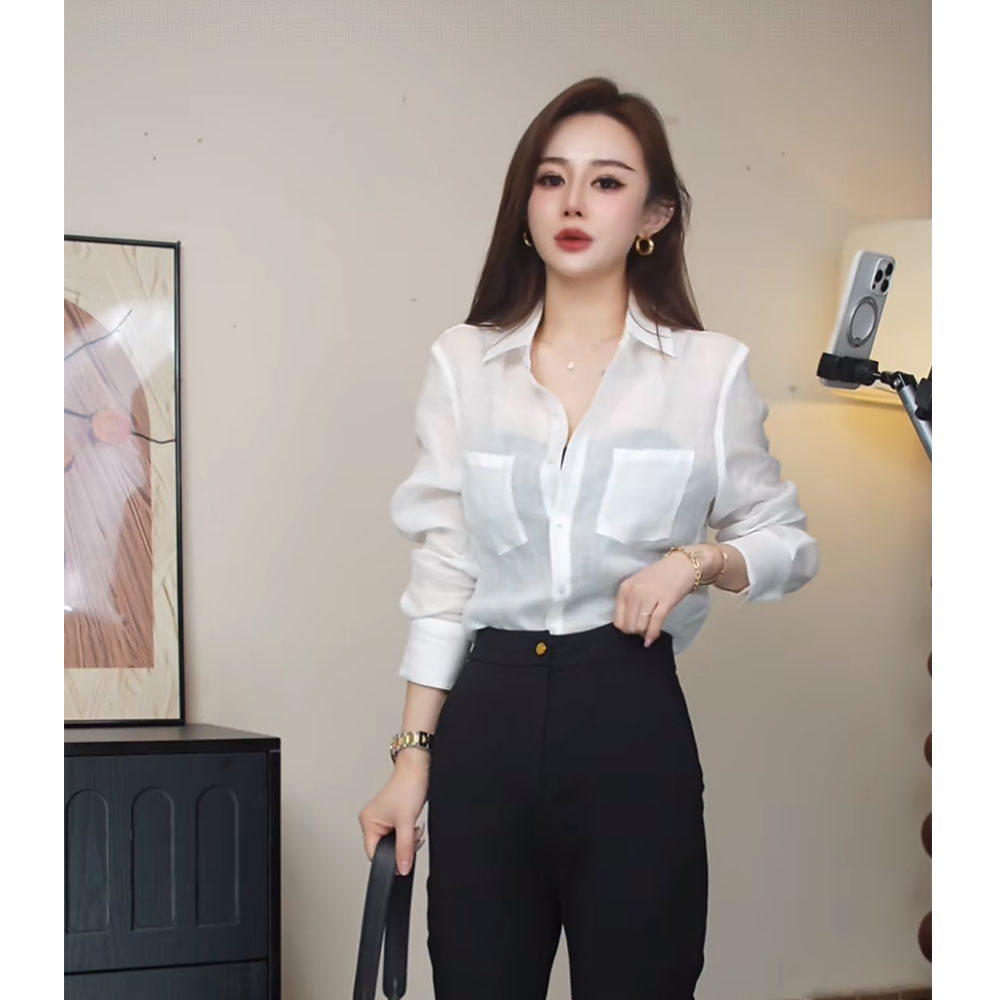 气质百搭长袖衬衫2025早秋新款宽松防晒休闲时尚长袖薄款衬衣