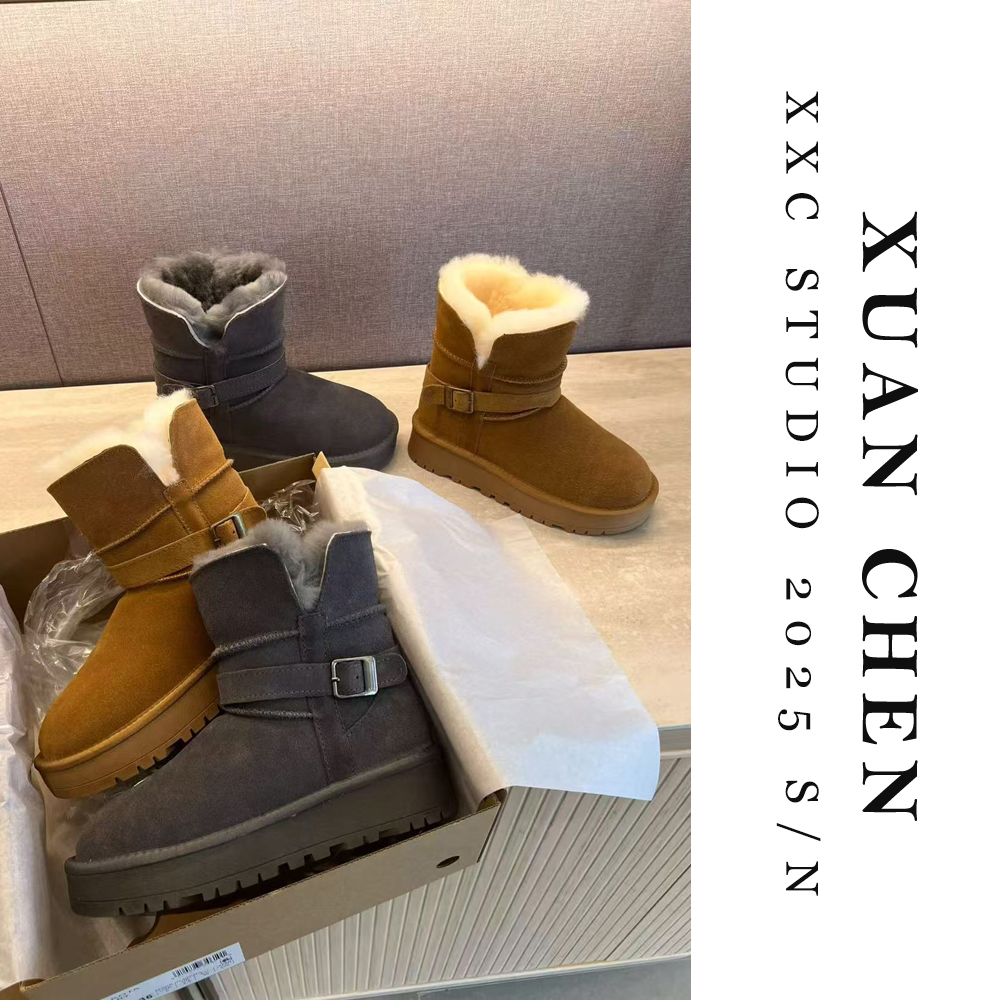 雪地靴女款爆款2025新款冬季羊毛真皮筒靴时尚百搭女靴#9116