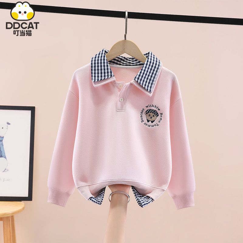 叮当猫女童春秋卫衣2025新款洋气中大童假两件上衣女孩时尚外套潮