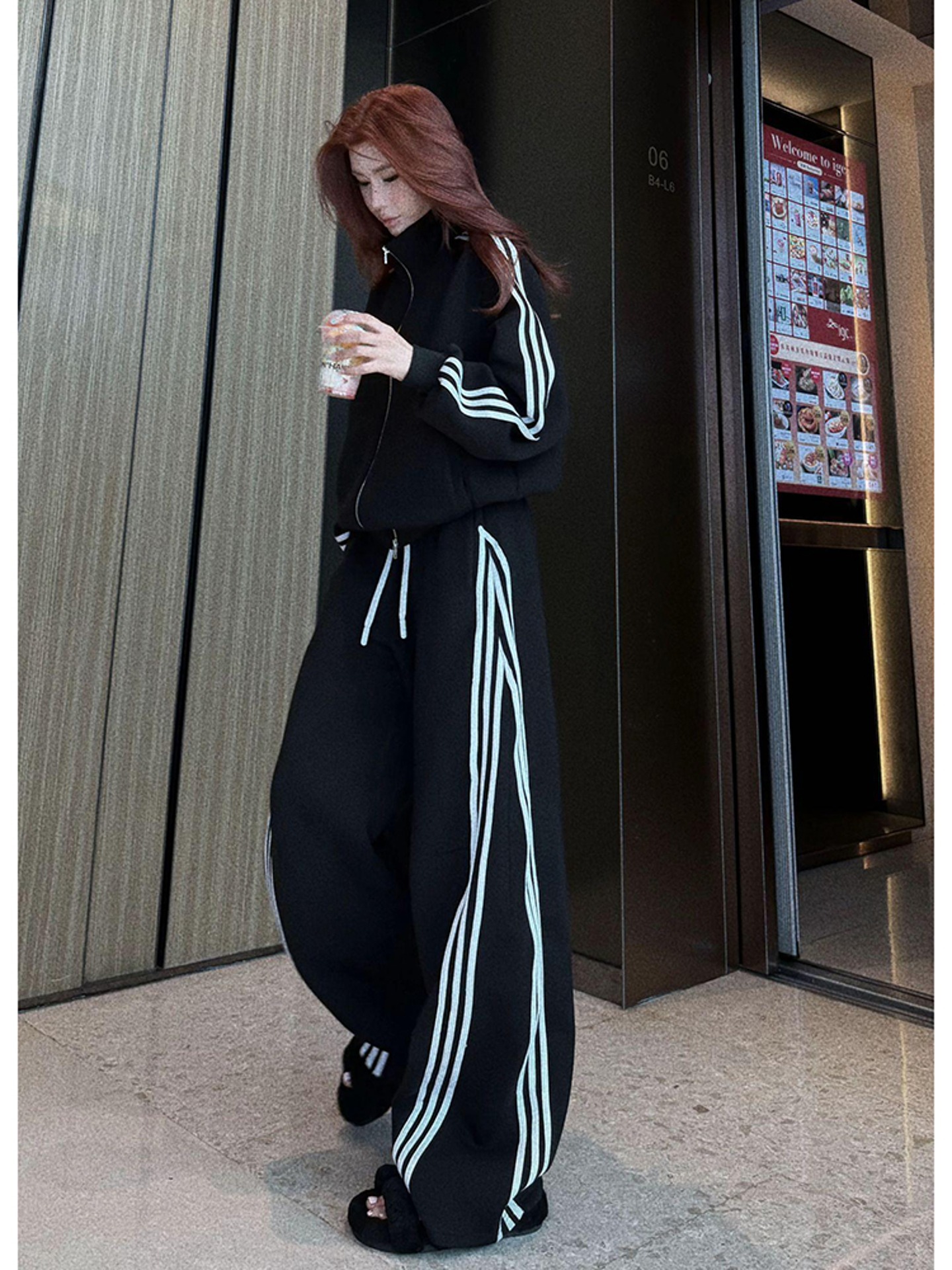 秋季一整套ootd穿搭大方得体高级感韩里韩气运动休闲黑色卫衣套装