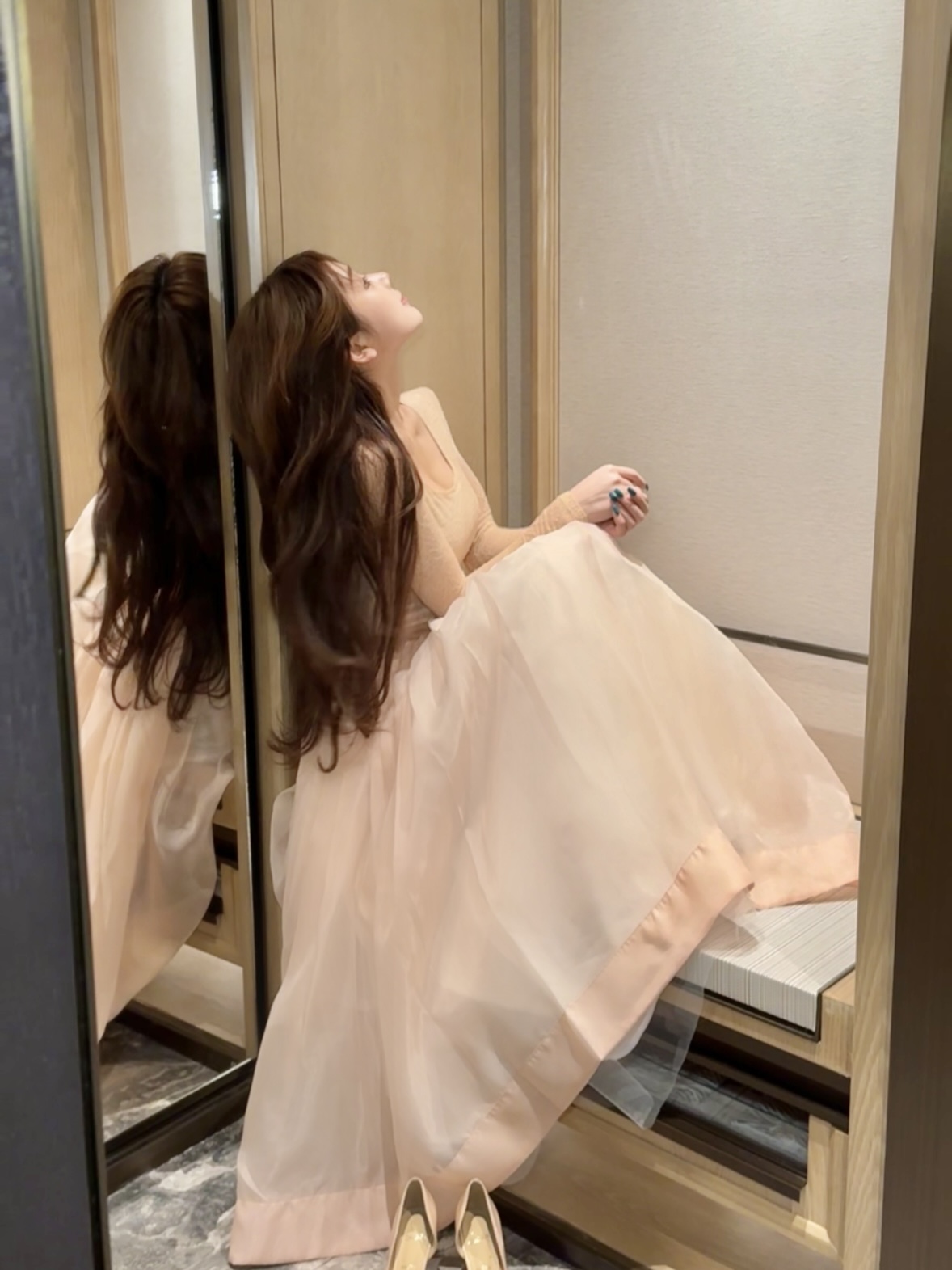 WW定制「粉黛星河」法式气质加厚时尚性感纯欲上衣半裙套装