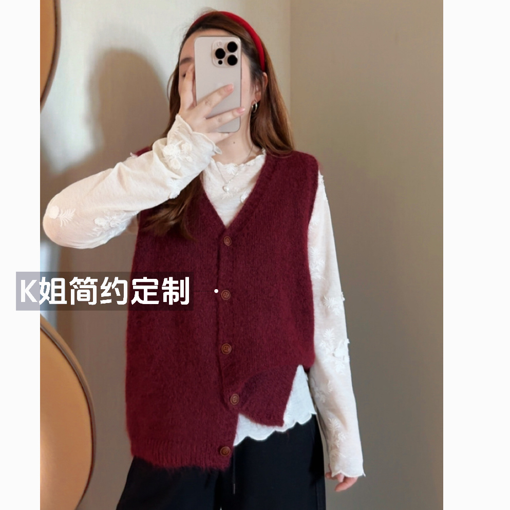 “KK定制”早秋新款针织马甲春秋百搭宽松无袖外穿马夹D2129