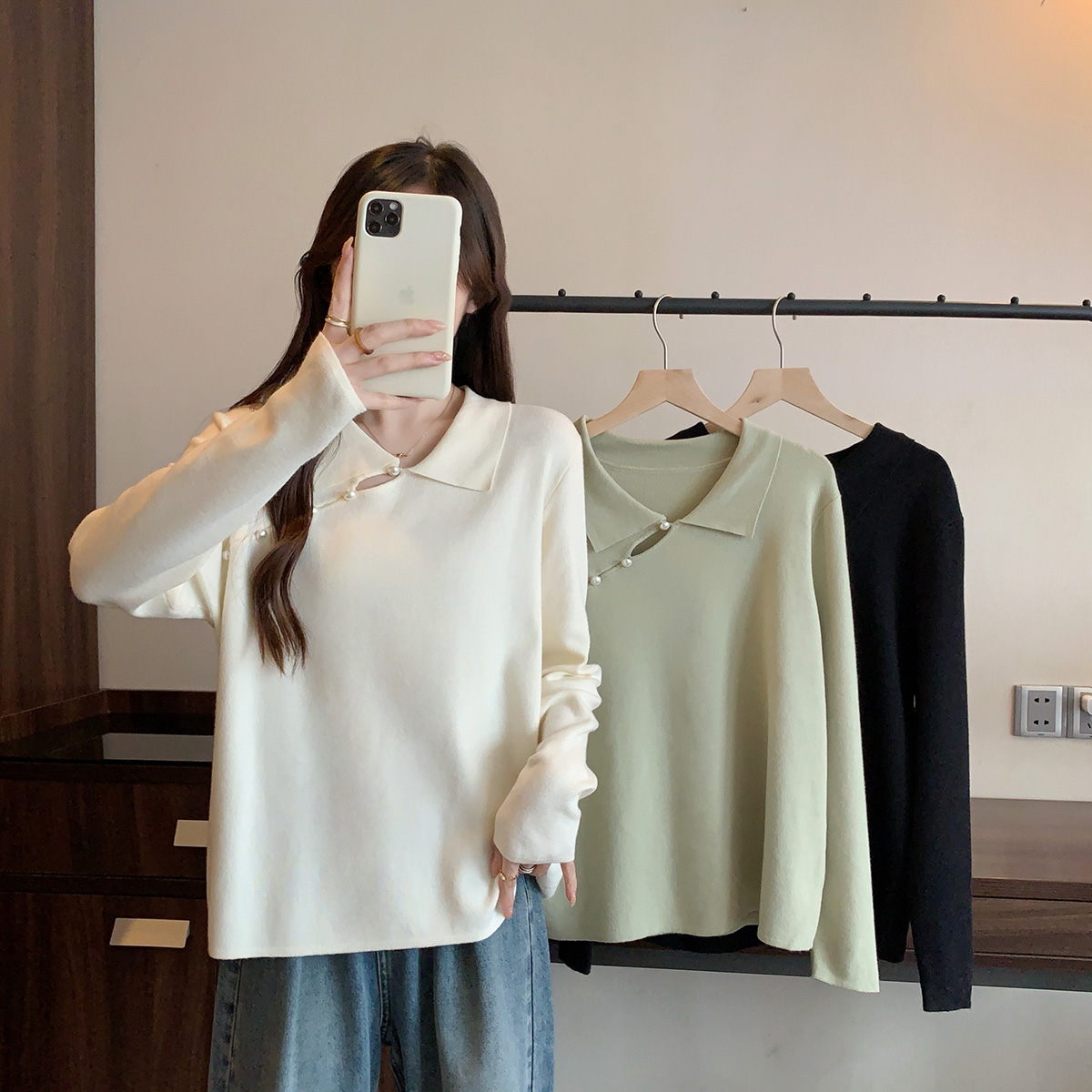 大码女装胖mm新中式针织衫2025秋季新款设计感小众打底毛衣69228