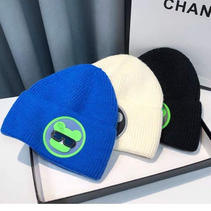 新款帅气男童卡通眼镜小熊针织帽子秋冬季毛线帽护耳保暖学生帽XF