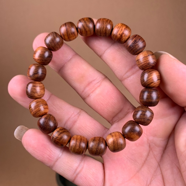 正宗海南黄花梨手串老形珠桶珠海黄紫油梨佛珠男女款降香黄檀木串