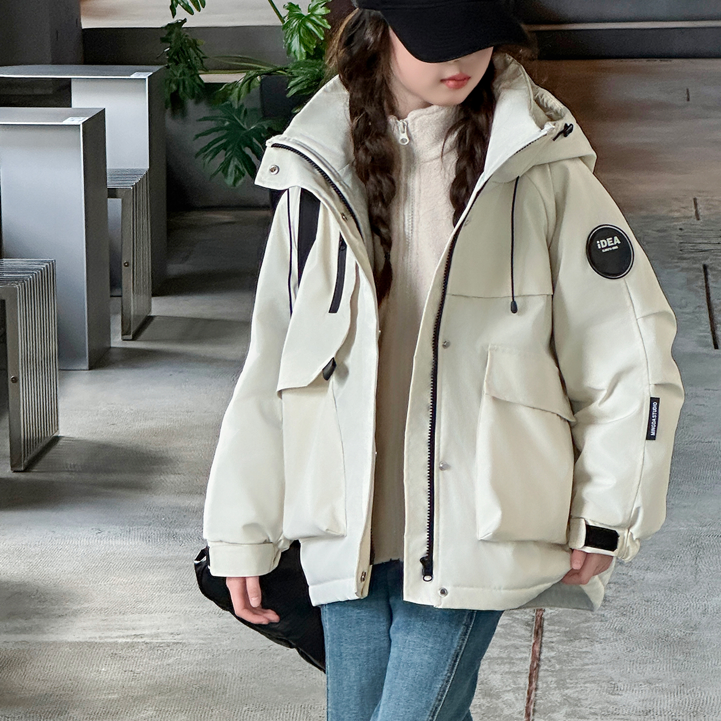 女大童夹棉外套加厚青少年初高中生连帽冲锋衣棉袄登山服滑雪衣服