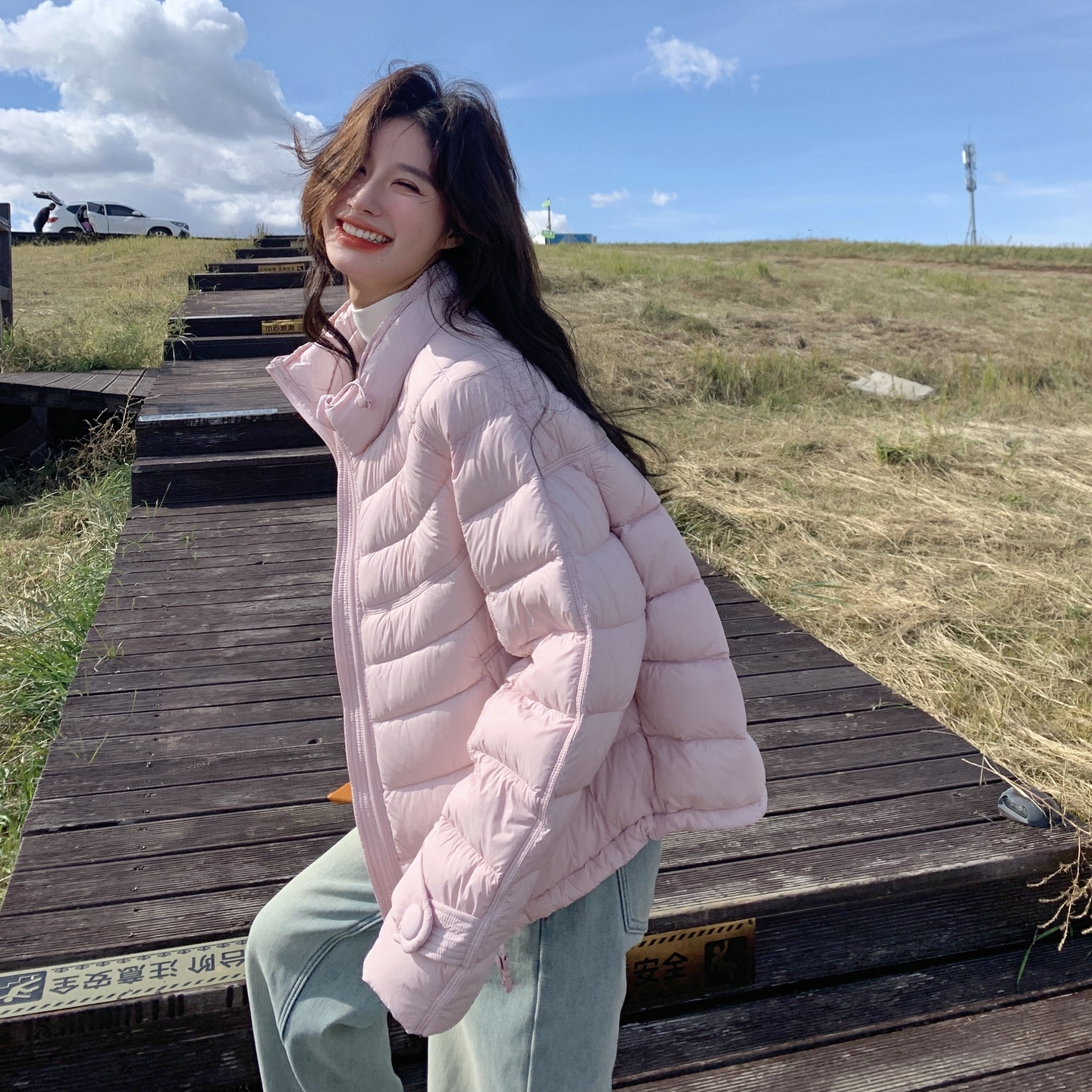 洋气独特排骨羽绒服女冬季2025新款小个子短款气质粉色白鸭绒外套