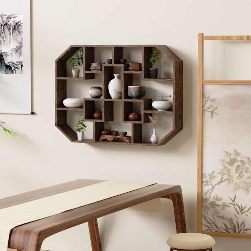 古典挂墙格子新中式风格简约多层置物架小型收纳桌上博古架