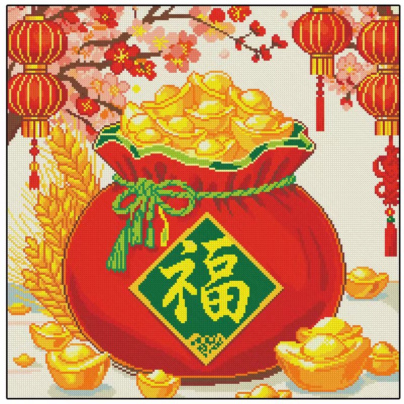 ［纯棉布］绵卡奇代代福十字绣大格四股绣27色满绣