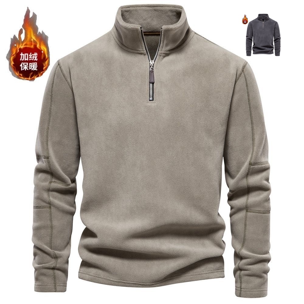 潮流纯色潮牌男士立领拉链百搭新款秋冬季加绒奥粒绒加厚卫衣上衣