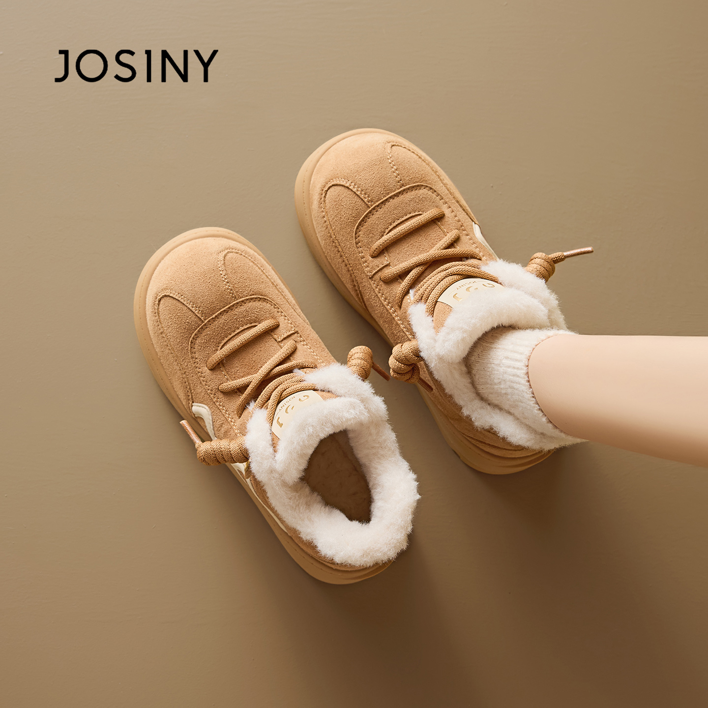 卓诗尼厚底雪地靴女2025冬季新款休闲板鞋子加绒加厚阔腿裤必备鞋