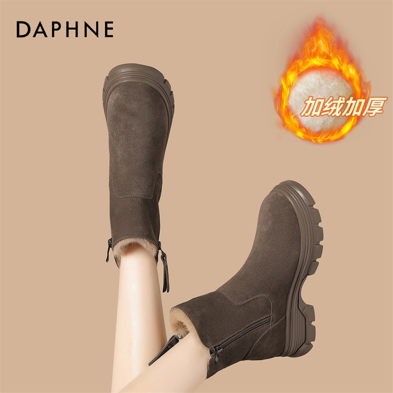 达芙妮加绒保暖雪地靴女靴2025新款冬季爆款马丁靴厚底防寒短靴子