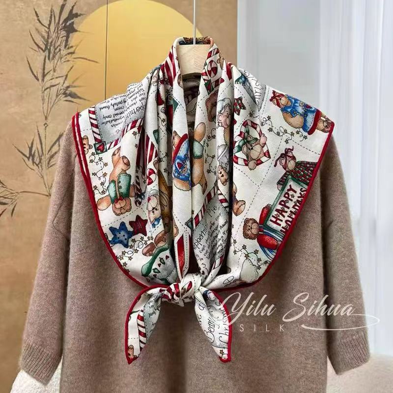 圣诞围巾100%绵羊毛超细腻手感双面85中方巾秋冬时尚披肩围巾