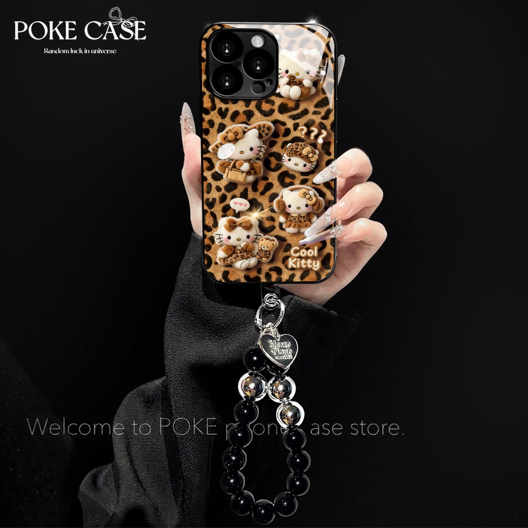 高级电镀玻璃豹纹KT适用苹果oppo华为vivo小米手链手机壳ins