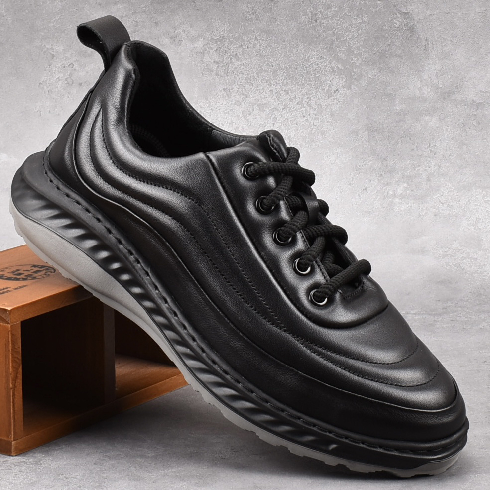 CATIA SELI2025新款真皮缓震轻质软底运动休闲鞋男厚底舒适面包鞋