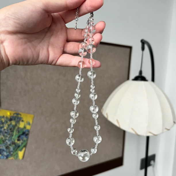 【雨滴】白水晶雨滴错落清新泡泡珠项链 021