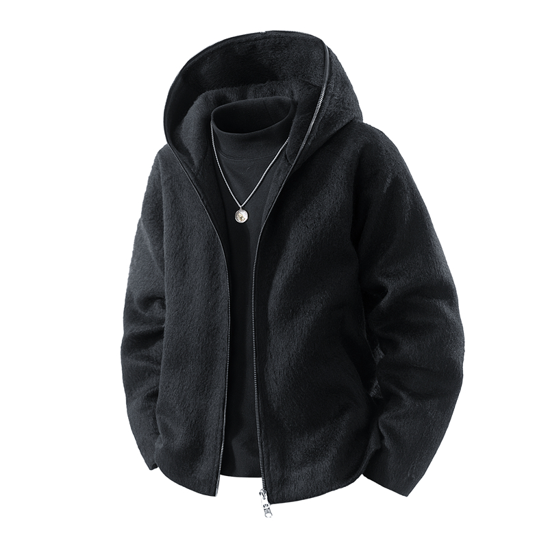 现货仿羊绒夹克外套男士春秋季连帽宽松时尚休闲百搭潮牌上衣服