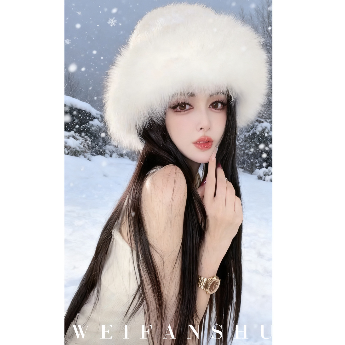 WEIFANSHU/魏凡舒【点缀暖冬】水貂狐狸毛编织皮草帽