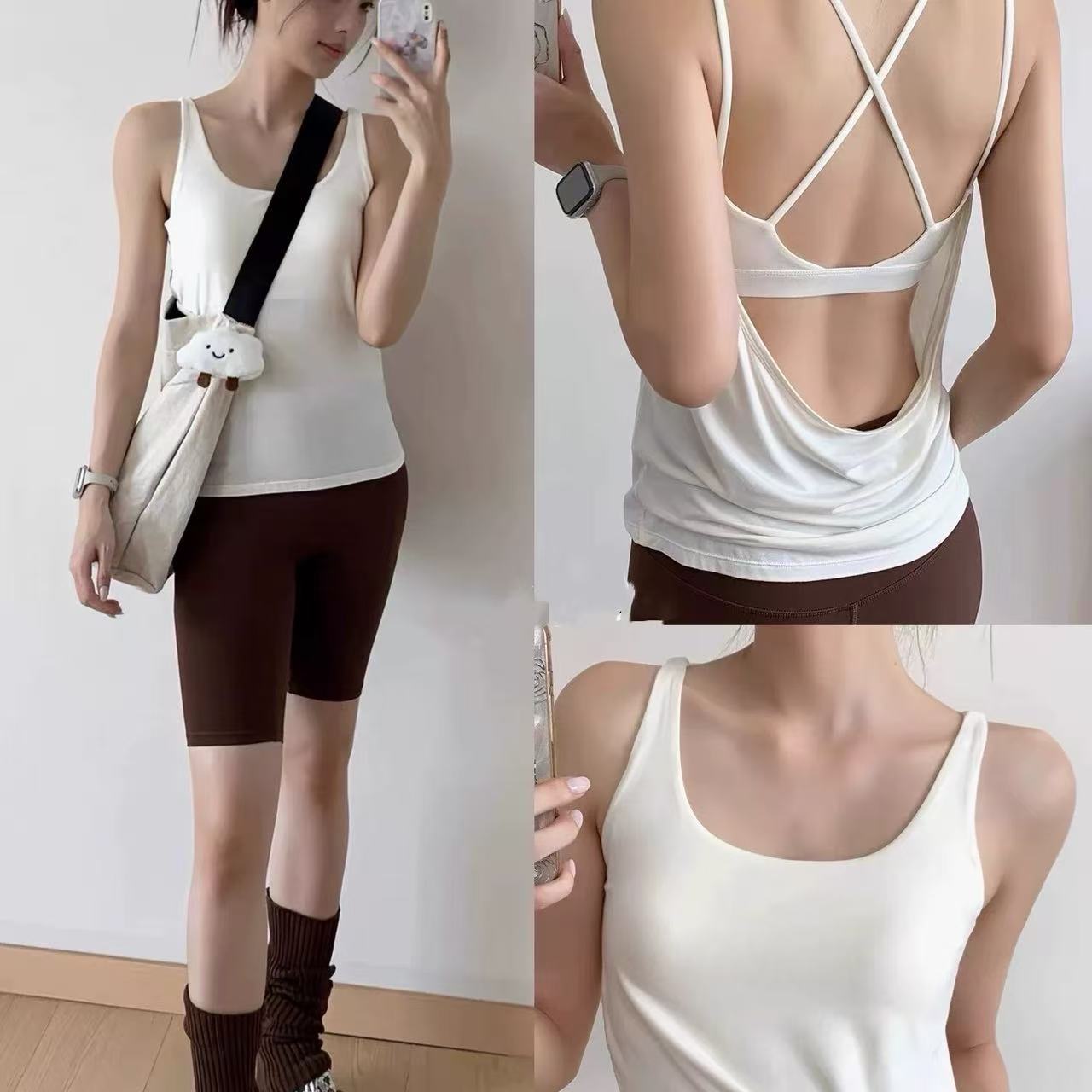 新跑步宽松无痕运动上衣罩衫健身运动背心可外穿瑜伽背心带胸垫