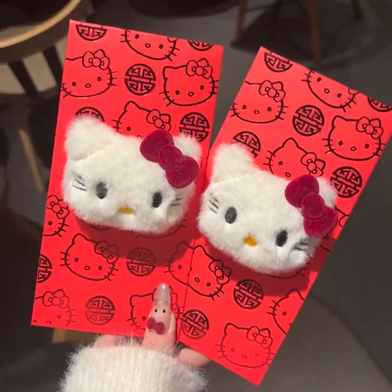 新年可爱少女红色毛绒kt猫红包过年礼物蛇年过年春节压岁包