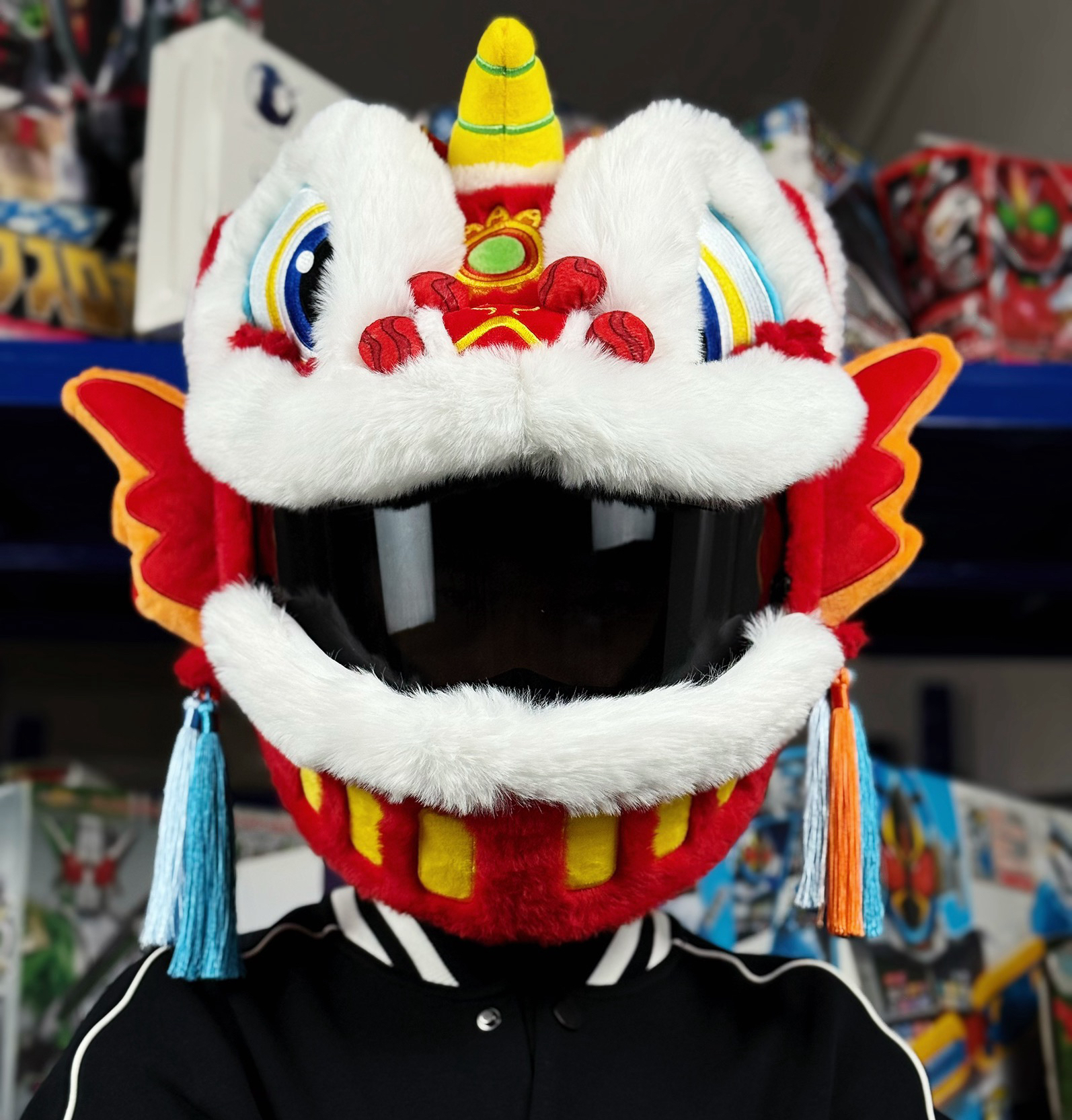 醒狮麒麟限定骑行保暖专用醒狮醒狮头盔套购买摩托车毛绒头套