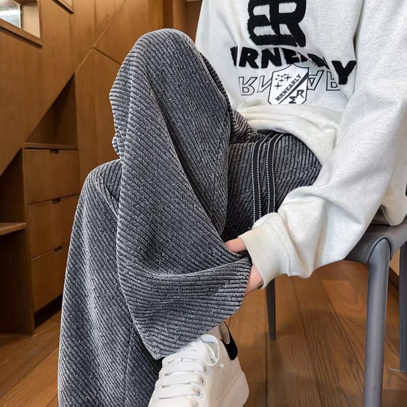 仓石一树秋季小香风斜纹休闲裤男款美式潮牌宽松百搭青少年直筒裤