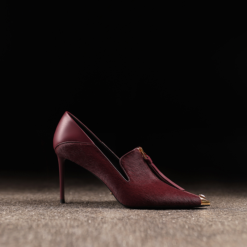 法式尖头踝靴真皮一脚蹬细跟女鞋秋冬季新款小众轻奢高跟鞋不累脚