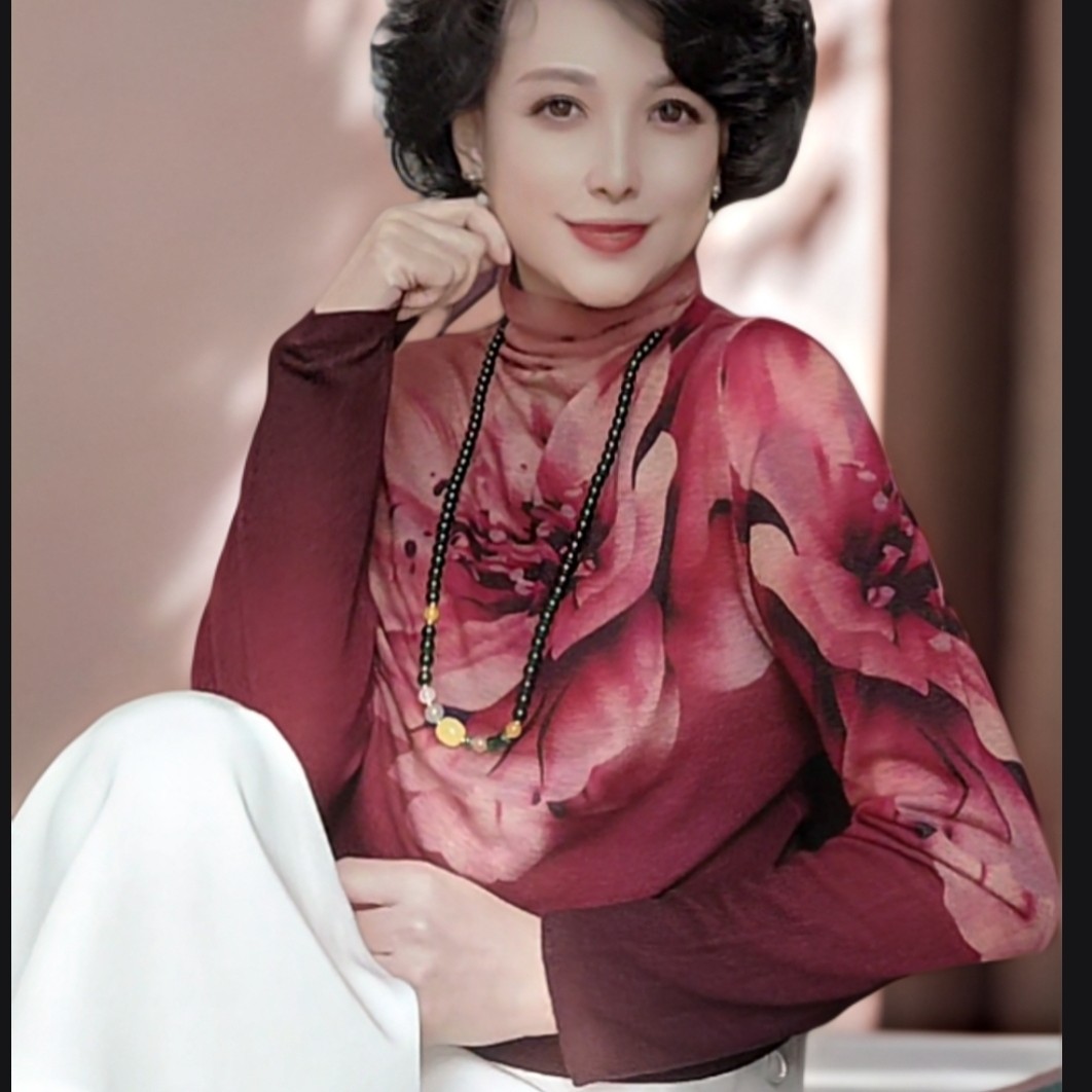 【洵美百货】新款水溶羊毛衫女堆堆领印花内搭针织打底毛衣