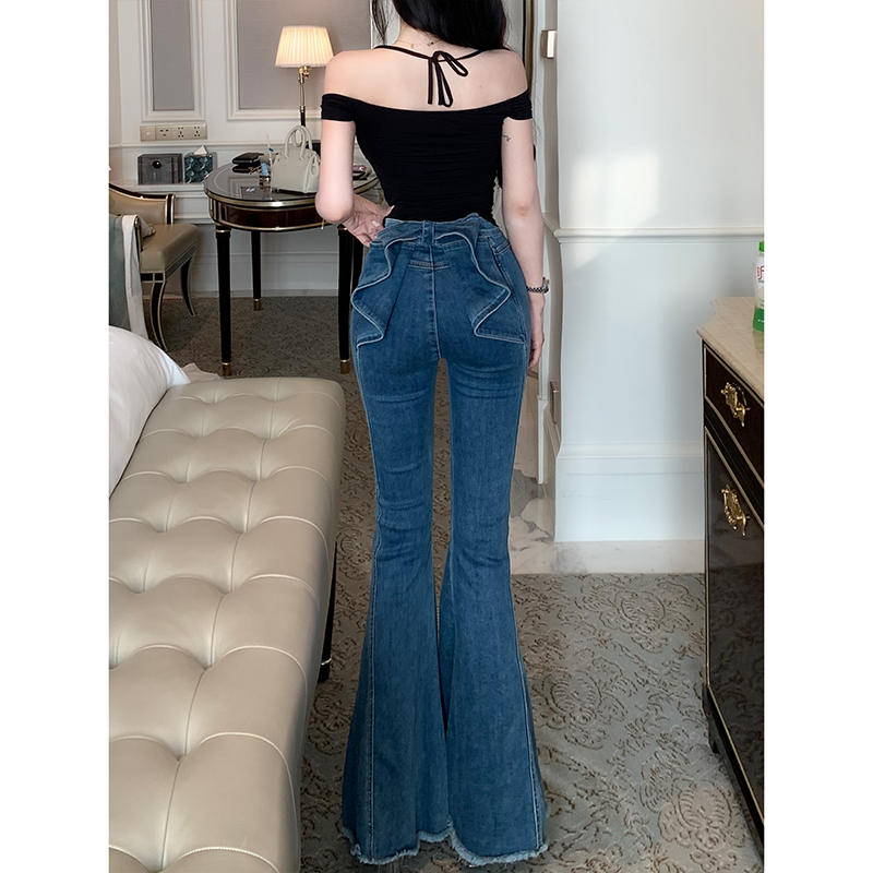 亦菲同款设计感后腰立体蝴蝶牛仔裤女2025秋款高腰显瘦翘臀喇叭裤