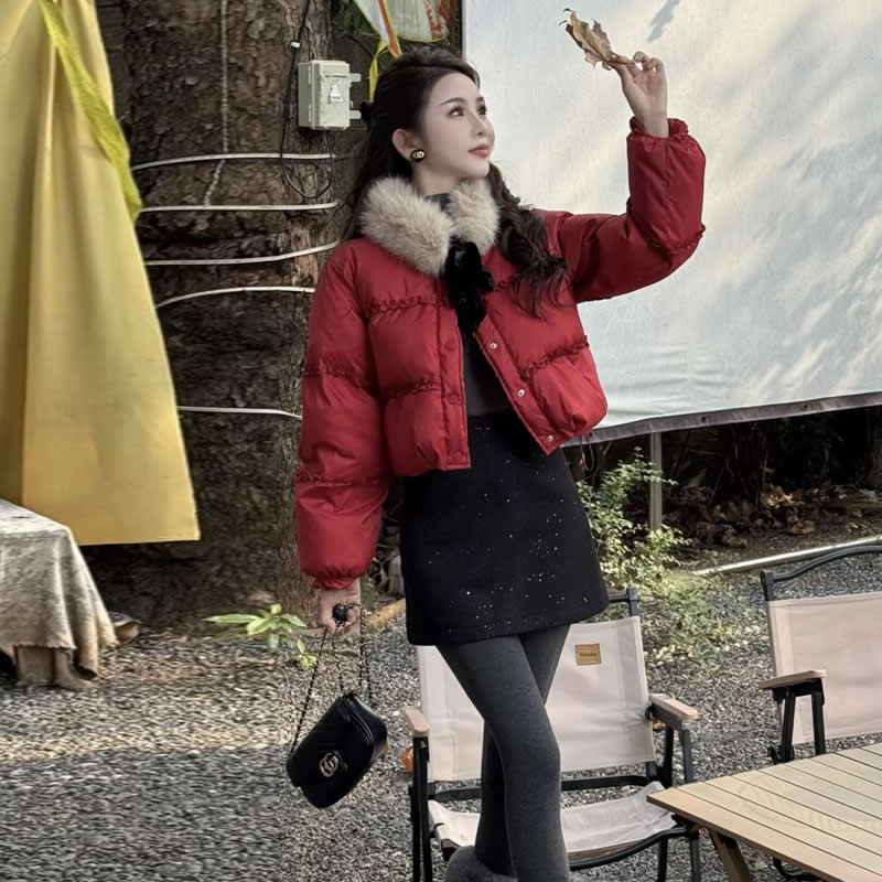 （有运费险）时尚洋气毛领短款棉服外套女冬季新款百搭宽松显瘦棉衣