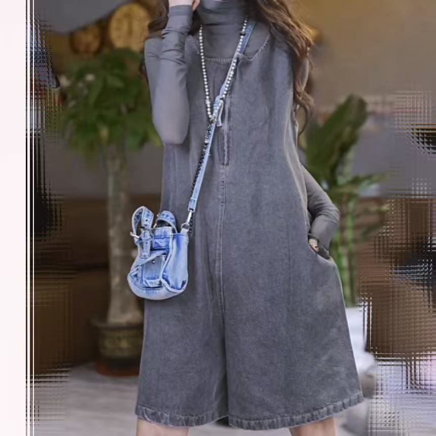 老大同款牛仔背带短裤