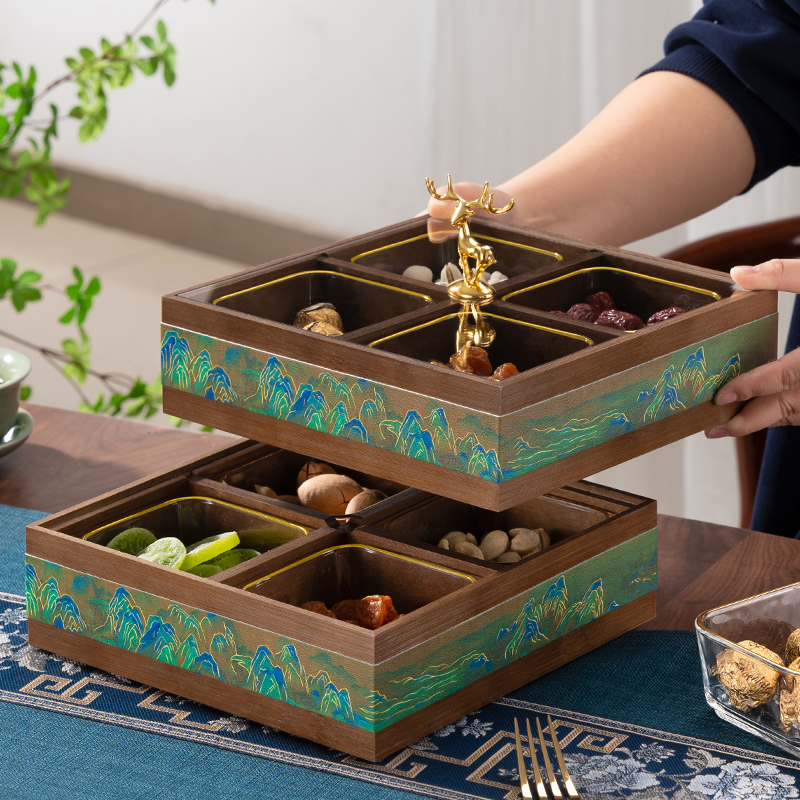 中式实木果盒分格收纳家用客厅茶几乔迁结婚坚果盒高档零食糖果盒