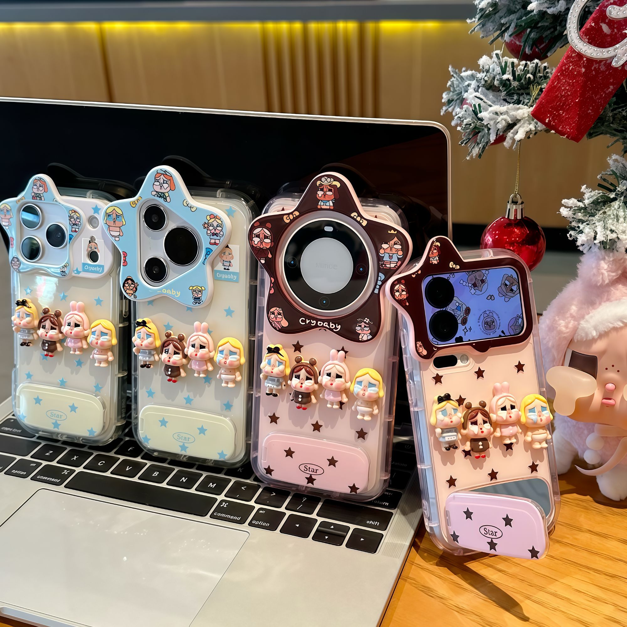 新款哭娃小人支架适用苹果16/17pro星星手机壳华为vivo小米15/14