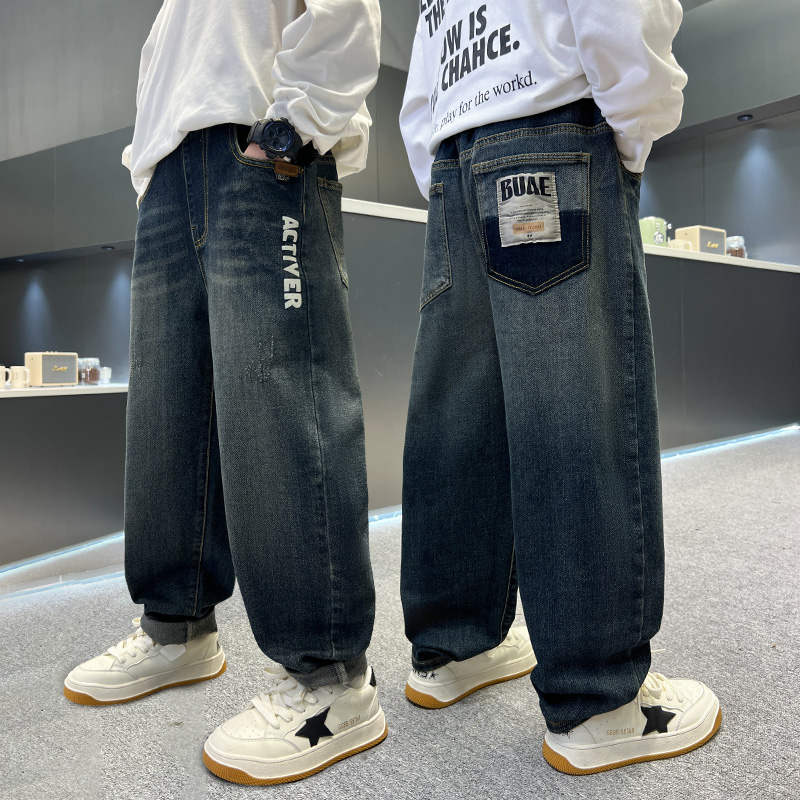 男童牛仔裤春秋款2025新款儿童春装宽松长裤中大童痞帅百搭直筒裤
