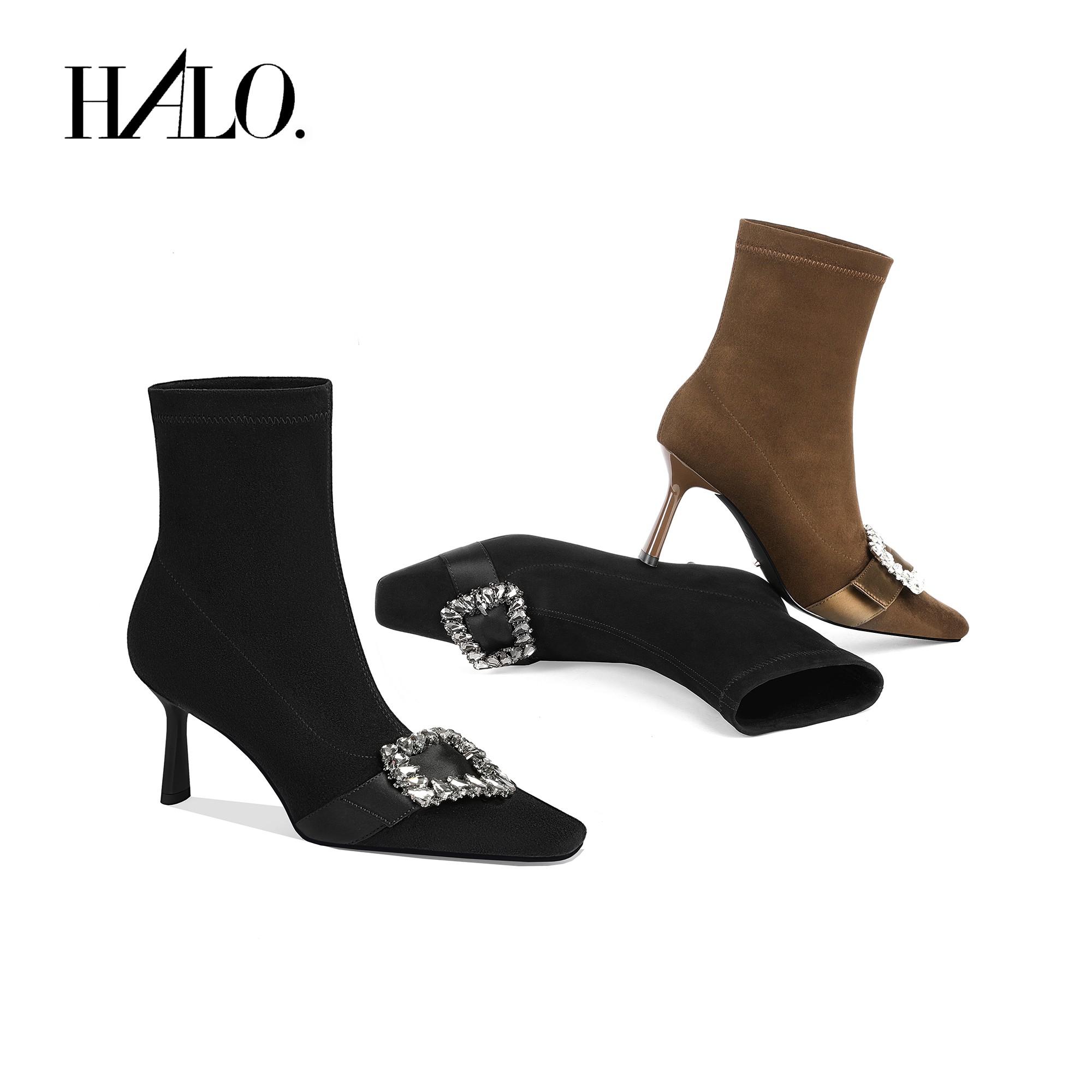 【跟高7cm】2025年冬季新款方头高跟细跟弹力靴单靴简约时尚百搭女