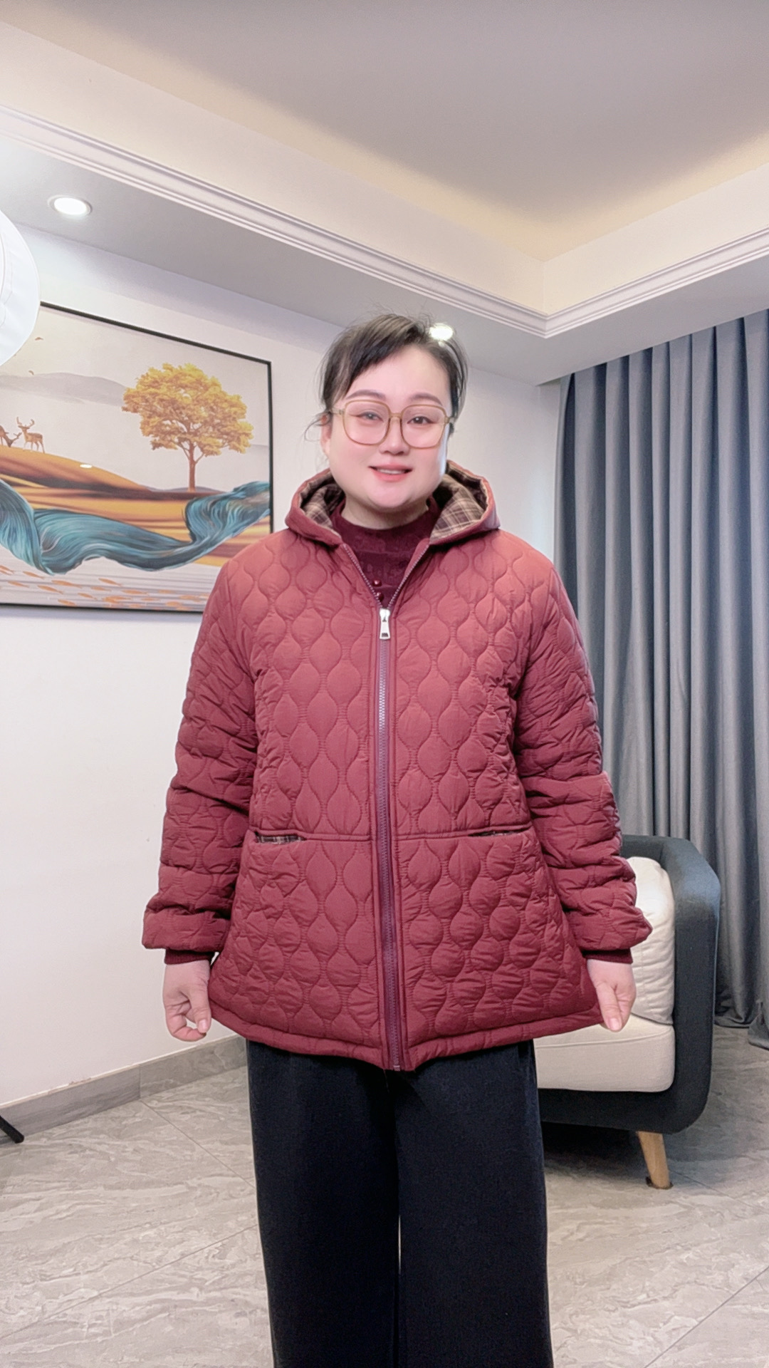 隐形口袋连帽夹棉加厚加绒妈妈装休闲风百搭纯色棉服