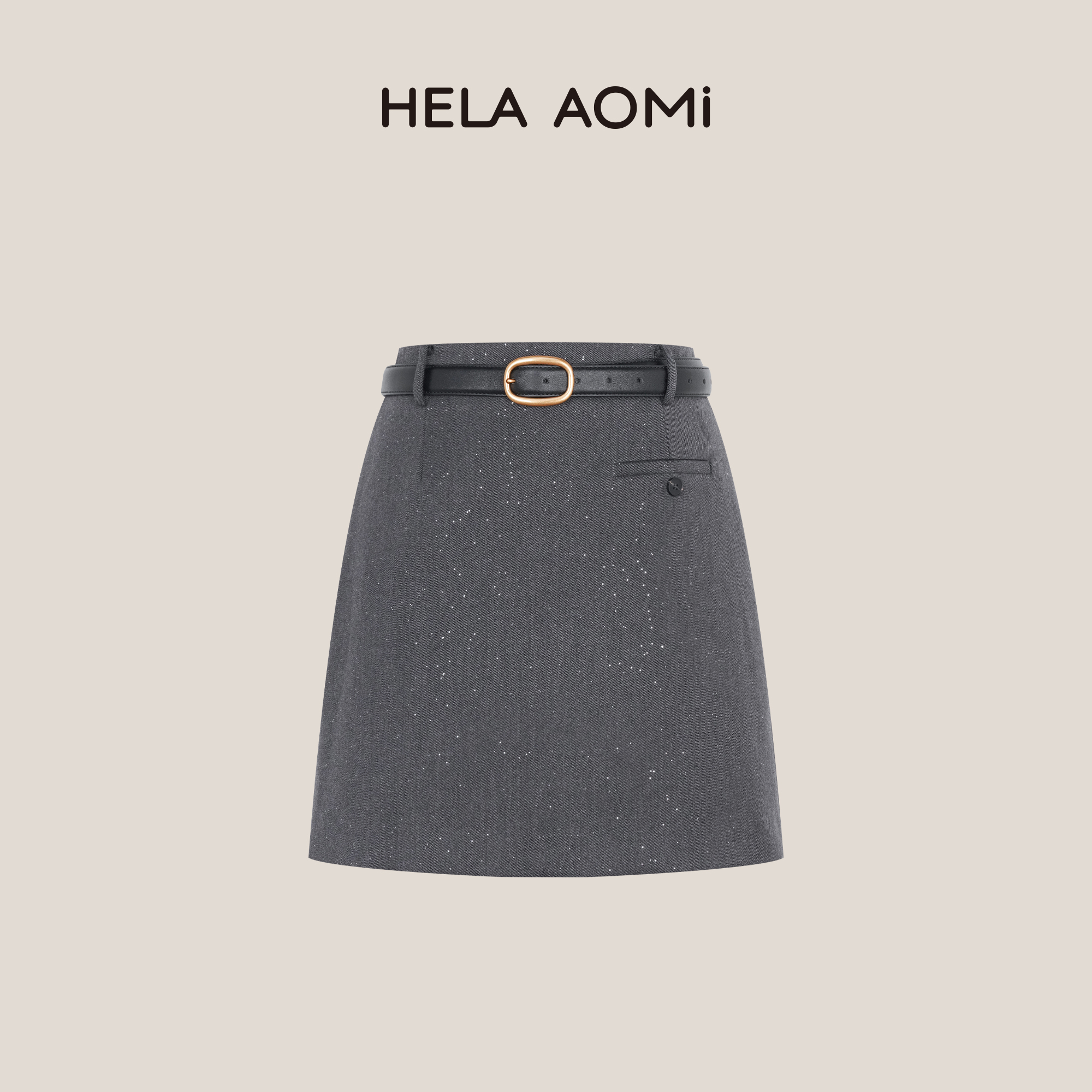 HELA AOMI“星空半裙.薄款”直筒气质修身复古个性时尚配腰带半身裙