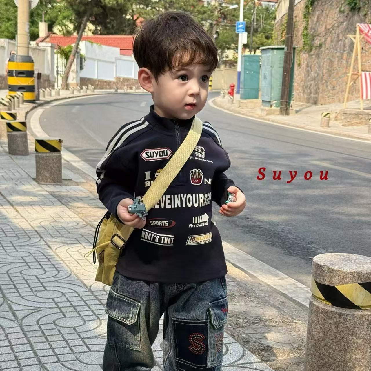 儿童男童2025新款春秋套装小童韩版卫衣休闲洋气工装牛仔裤两件套